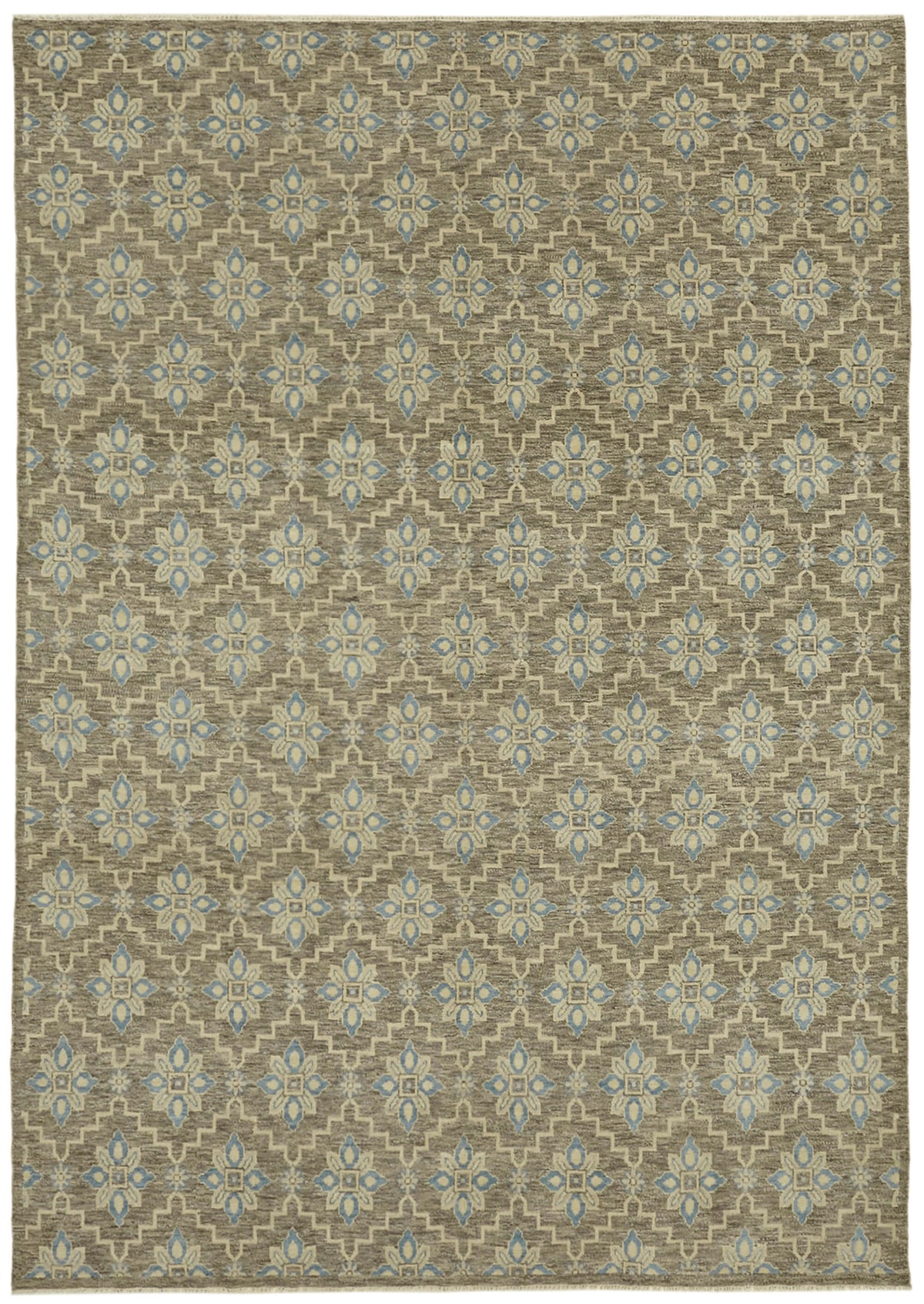 Nivro Düz Kahverengi Halı Mavi Geometrik Desenli 270x372 cm 43063