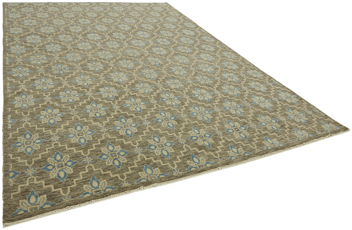 Nivro Düz Kahverengi Halı Mavi Geometrik Desenli 270x372 cm 43063 – genel görünüm