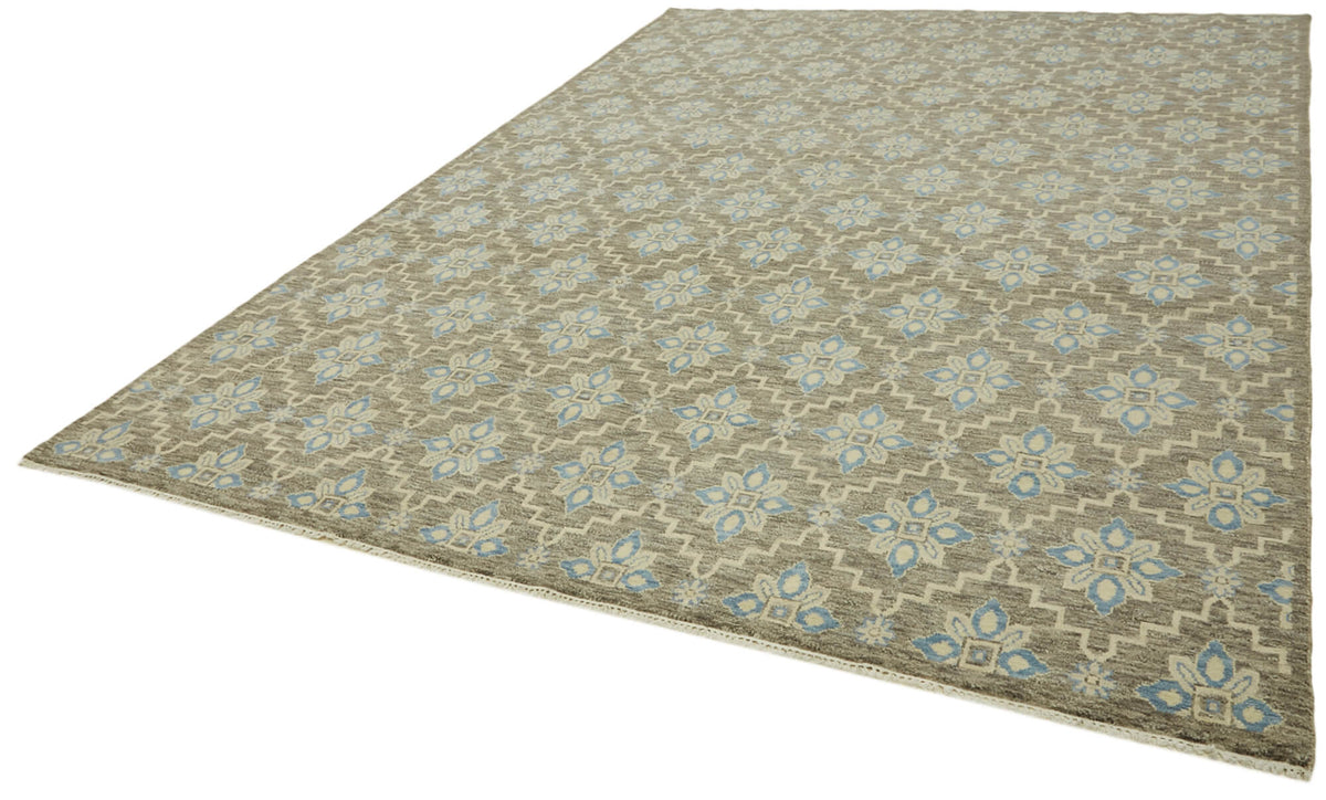 Nivro Düz Kahverengi Halı Mavi Geometrik Desenli 270x372 cm 43063 – doku yakın çekim