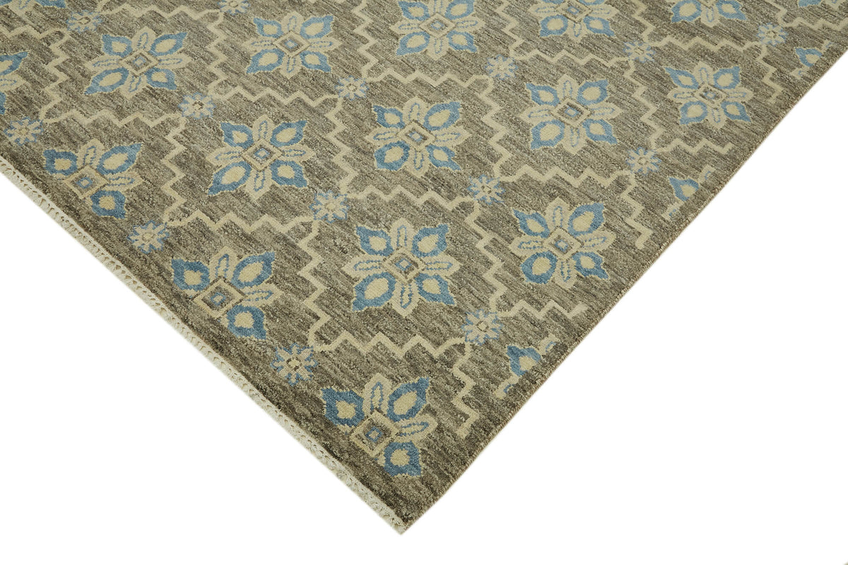 Nivro Düz Kahverengi Halı Mavi Geometrik Desenli 270x372 cm 43063 – detay görünümü