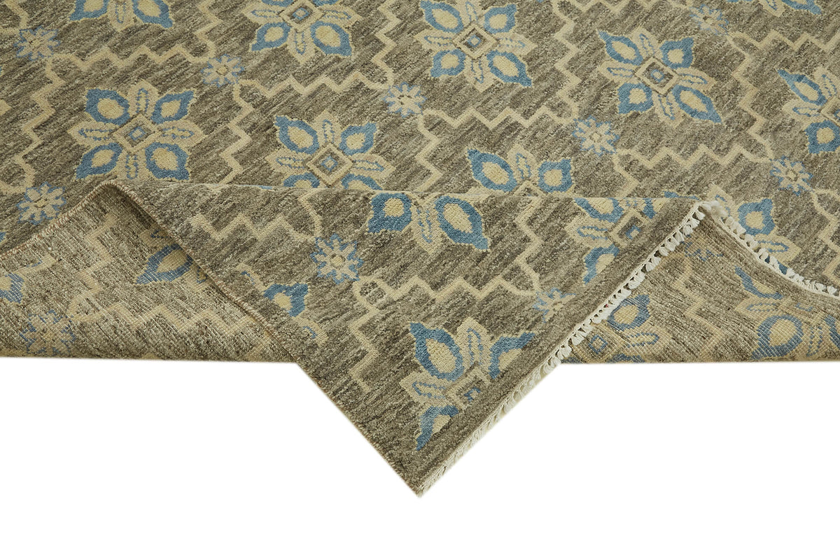 Nivro Düz Kahverengi Halı Mavi Geometrik Desenli 270x372 cm 43063 – kenar detayı