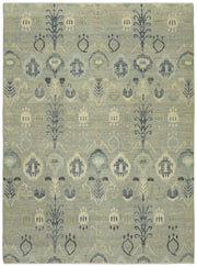 Nivro El Dokuma Açık Gri Lacivert Geometrik Desenli Vintage Halı 273x361 cm