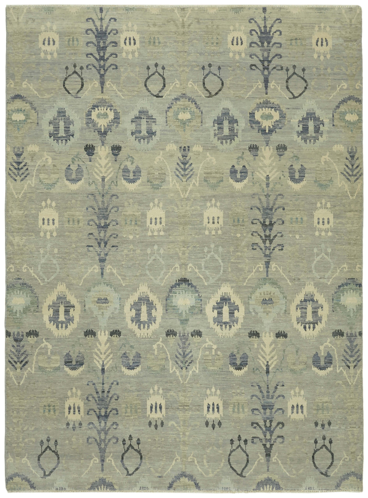 Nivro El Dokuma Açık Gri Lacivert Geometrik Desenli Vintage Halı 273x361 cm