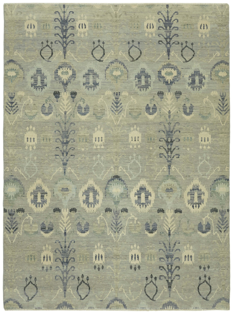 Nivro El Dokuma Açık Gri Lacivert Geometrik Desenli Vintage Halı 273x361 cm