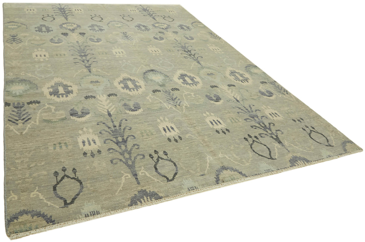 Nivro El Dokuma Açık Gri Lacivert Geometrik Desenli Vintage Halı 273x361 cm – genel görünüm