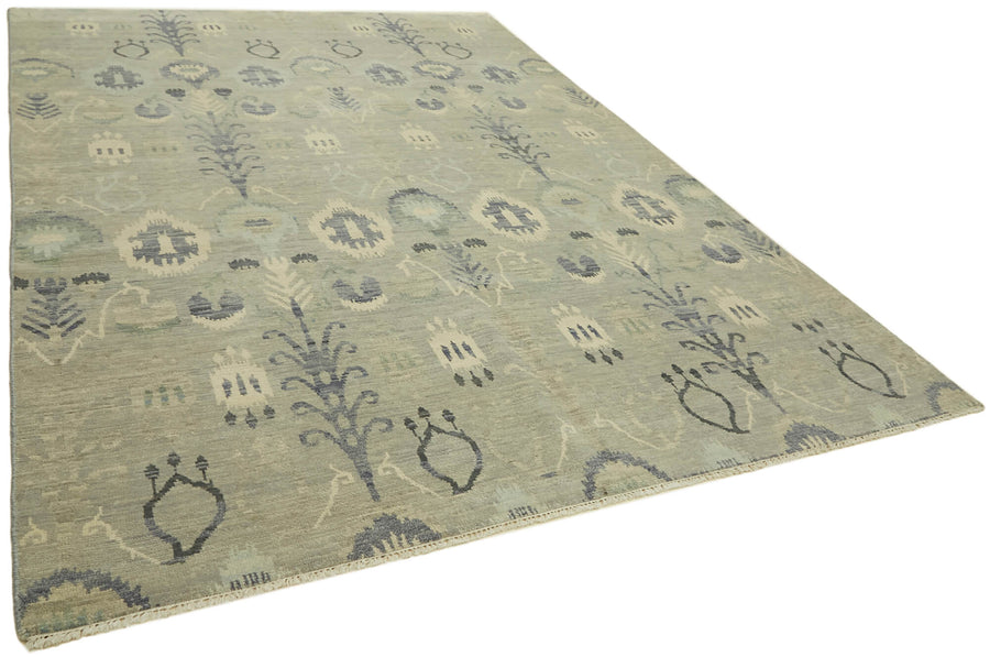 Nivro El Dokuma Açık Gri Lacivert Geometrik Desenli Vintage Halı 273x361 cm – genel görünüm