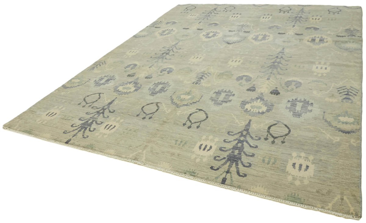 Nivro El Dokuma Açık Gri Lacivert Geometrik Desenli Vintage Halı 273x361 cm – doku yakın çekim