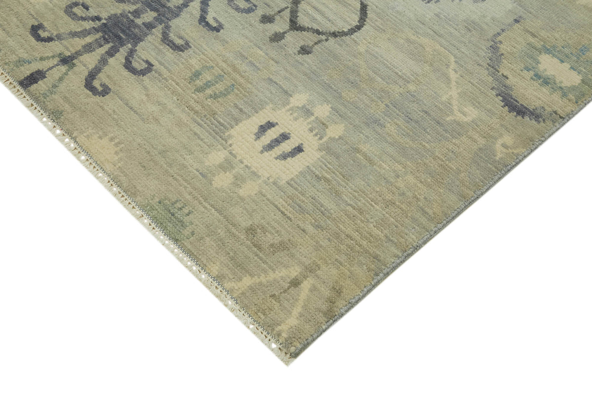 Nivro El Dokuma Açık Gri Lacivert Geometrik Desenli Vintage Halı 273x361 cm – detay görünümü