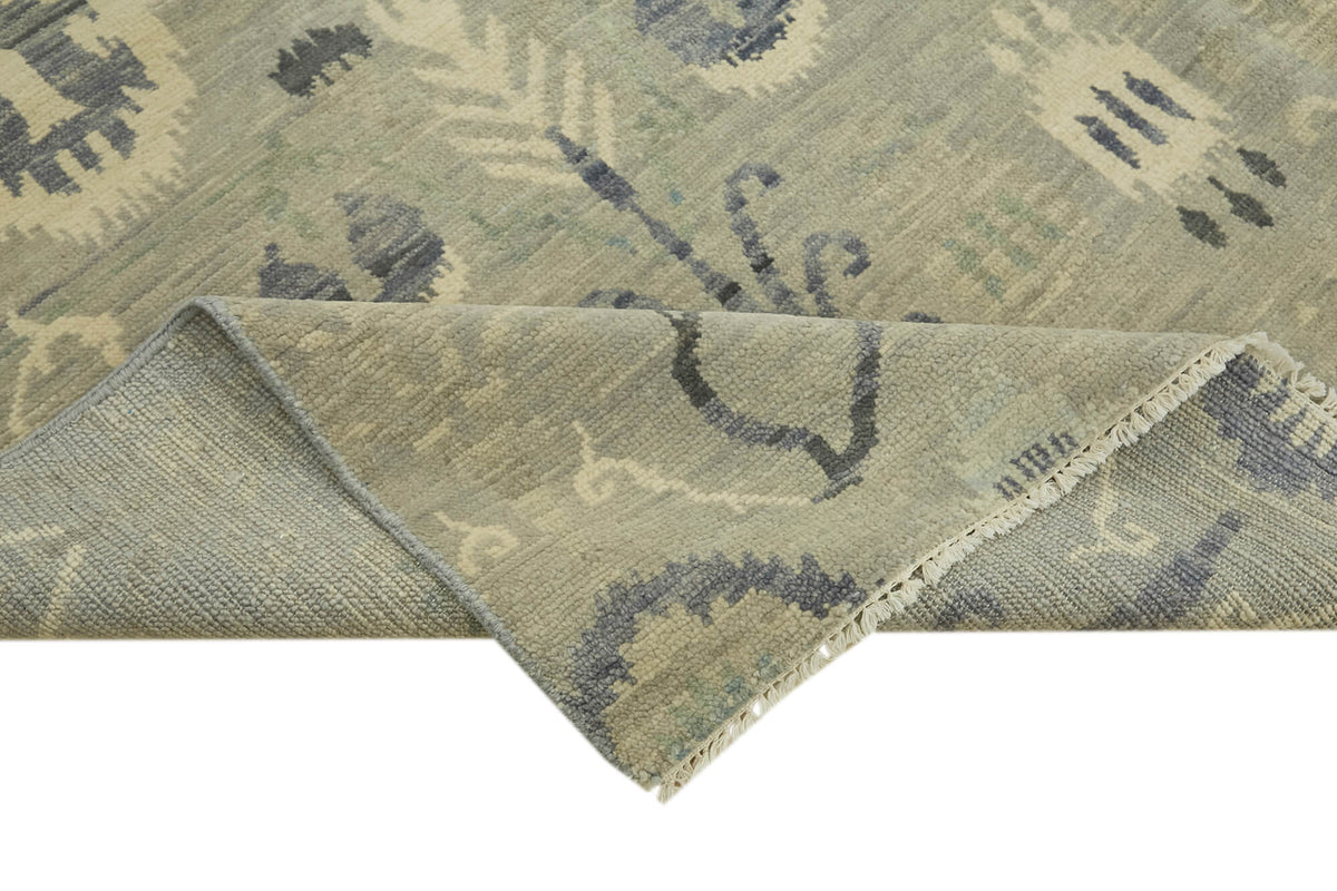 Nivro El Dokuma Açık Gri Lacivert Geometrik Desenli Vintage Halı 273x361 cm – kenar detayı