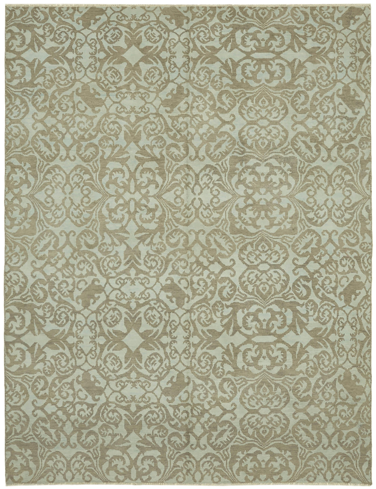 Nivro Açık Gri Bej Geometrik Desenli Yün El Dokuma Halı 244x310 cm