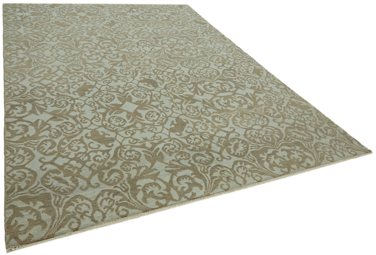 Nivro Açık Gri Bej Geometrik Desenli Yün El Dokuma Halı 244x310 cm – genel görünüm