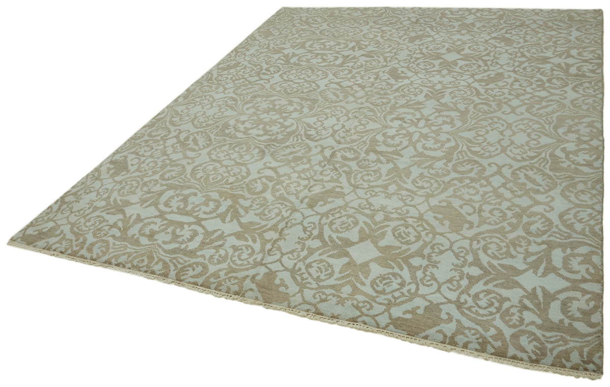 Nivro Açık Gri Bej Geometrik Desenli Yün El Dokuma Halı 244x310 cm – doku yakın çekim