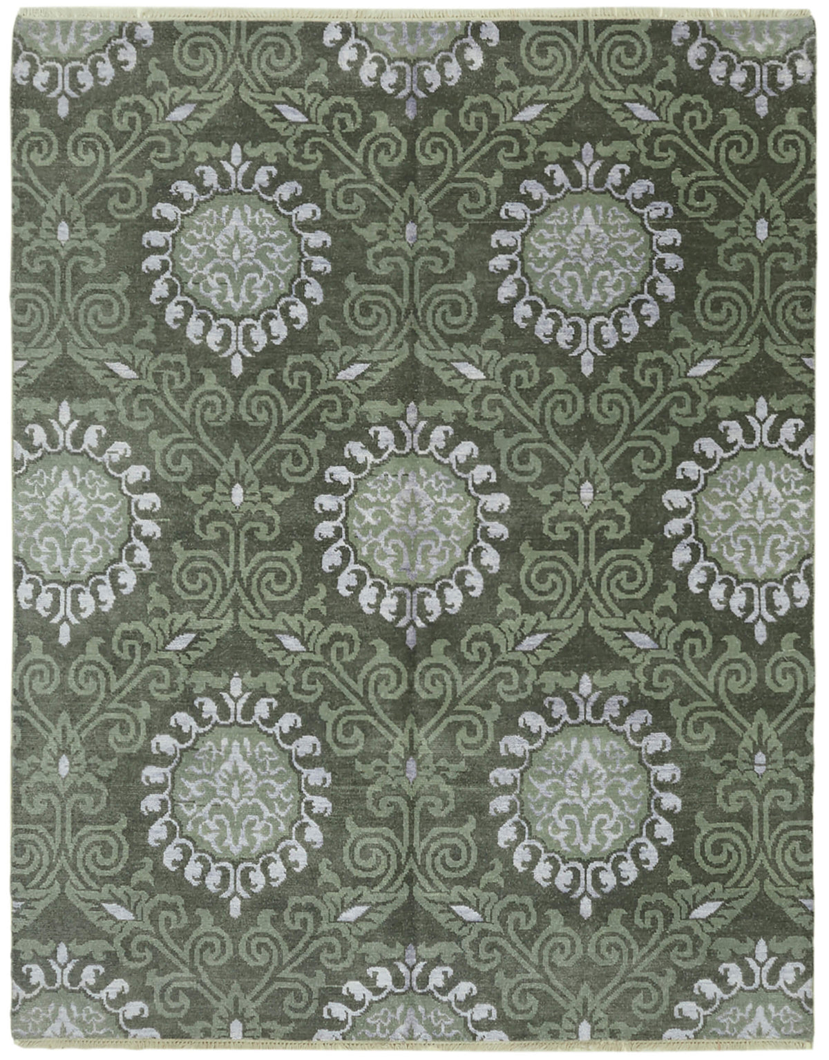 Nivro Vintage Uşak Halı Yeşil ve Açık Gri Madalyon Desenli 240x301 cm