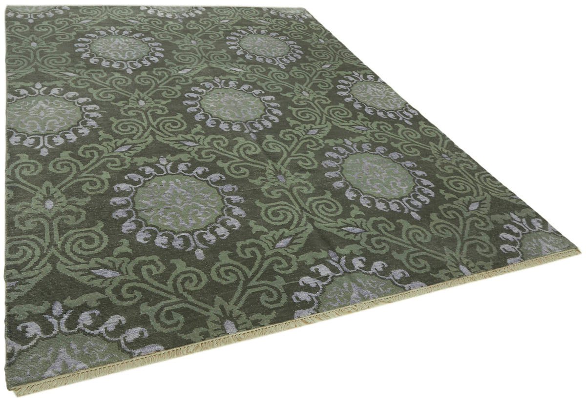 Nivro Vintage Uşak Halı Yeşil ve Açık Gri Madalyon Desenli 240x301 cm – genel görünüm