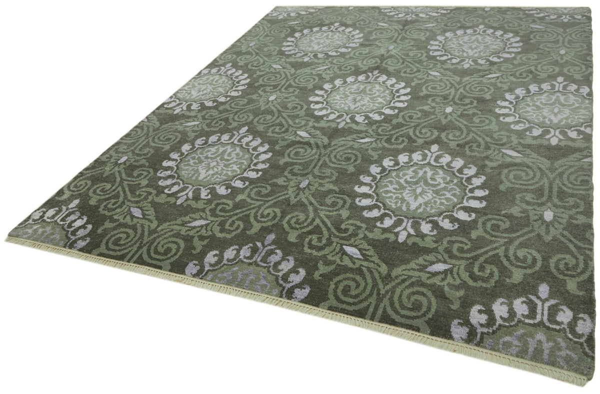 Nivro Vintage Uşak Halı Yeşil ve Açık Gri Madalyon Desenli 240x301 cm – doku yakın çekim