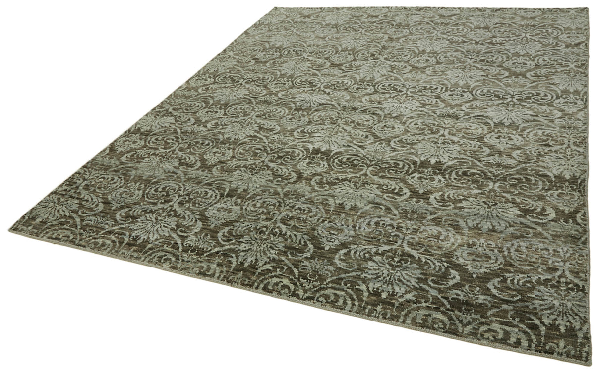 Nivro Eskitme Desenli Kahverengi Vintage Uşak Halı 242x291 cm – doku yakın çekim