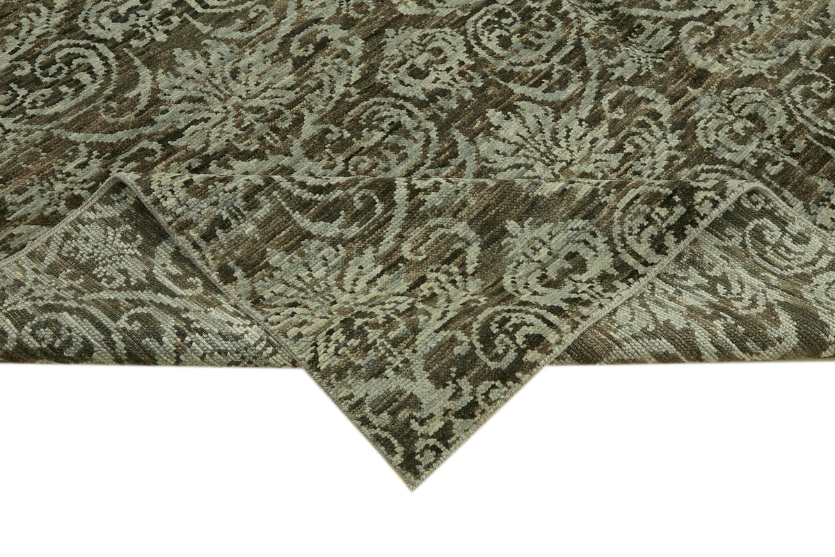 Nivro Eskitme Desenli Kahverengi Vintage Uşak Halı 242x291 cm – kenar detayı