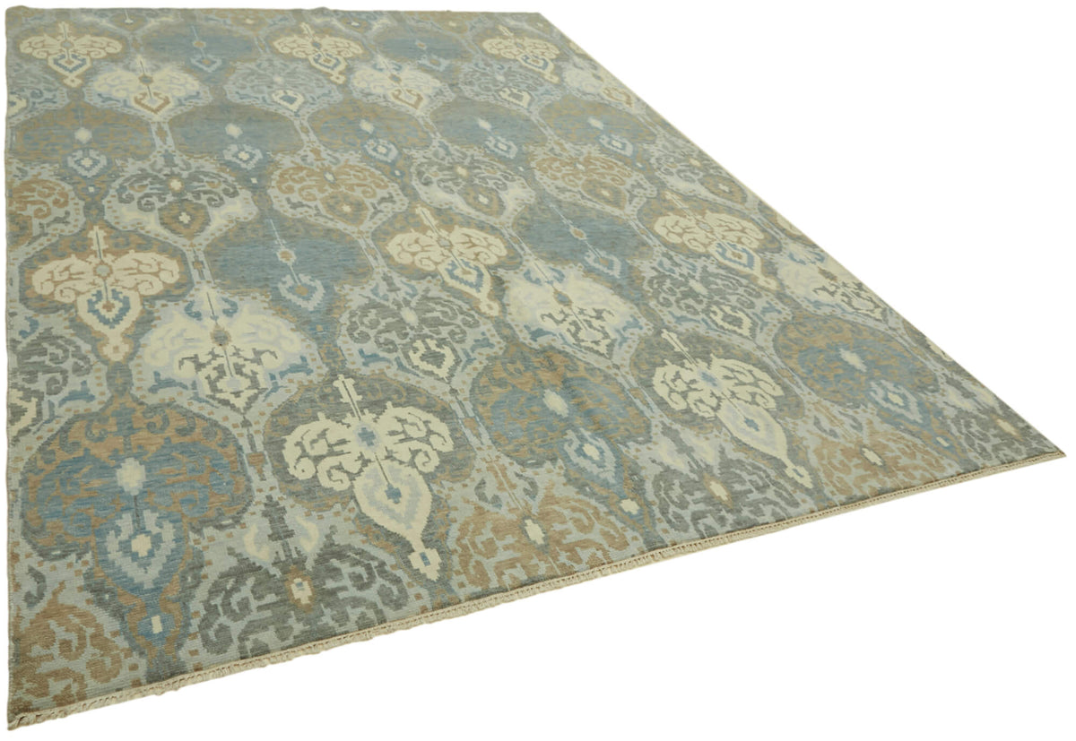 Nivro Madalyon Desenli Mavi Bej Vintage El Dokuma Halı 245x327 cm – genel görünüm