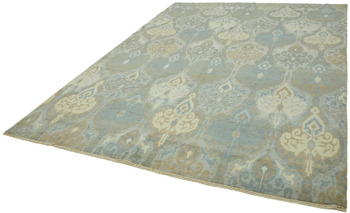 Nivro Madalyon Desenli Mavi Bej Vintage El Dokuma Halı 245x327 cm – doku yakın çekim