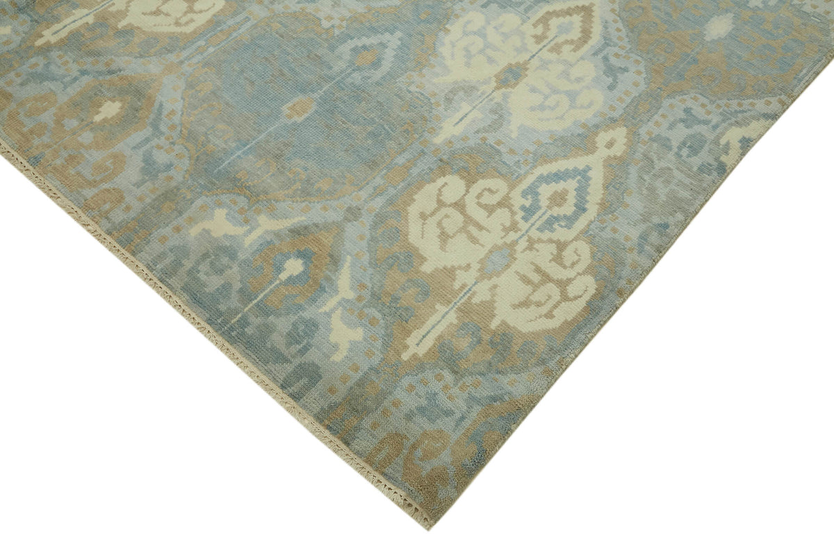 Nivro Madalyon Desenli Mavi Bej Vintage El Dokuma Halı 245x327 cm – detay görünümü