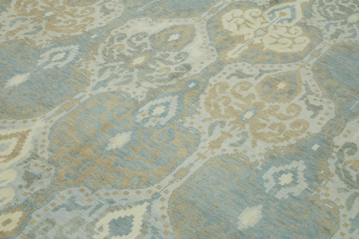 Nivro Madalyon Desenli Mavi Bej Vintage El Dokuma Halı 245x327 cm – mekânda kullanım