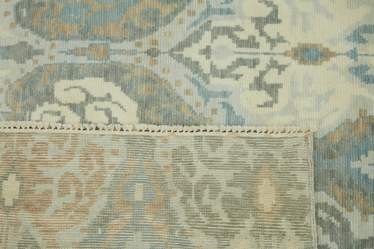 Nivro Madalyon Desenli Mavi Bej Vintage El Dokuma Halı 245x327 cm – arka yüz görünümü