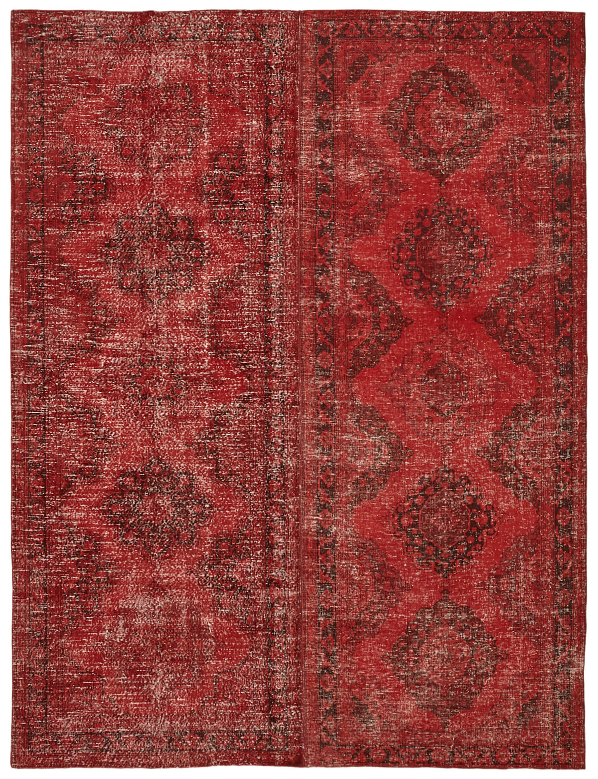 Zelko Kırmızı Gri Madalyon Desenli Eskitme El Dokuma Halı 290x377 cm