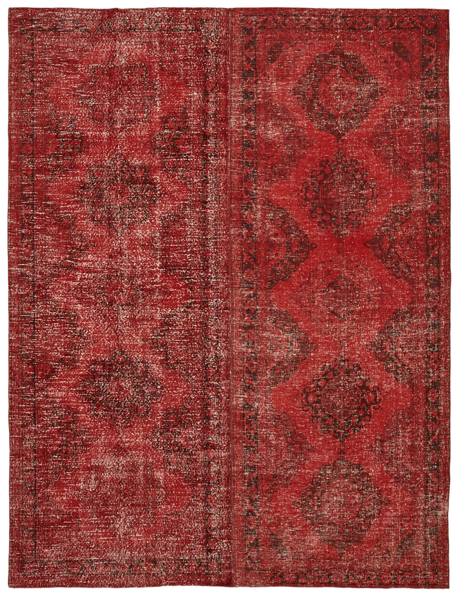 Zelko Kırmızı Gri Madalyon Desenli Eskitme El Dokuma Halı 290x377 cm