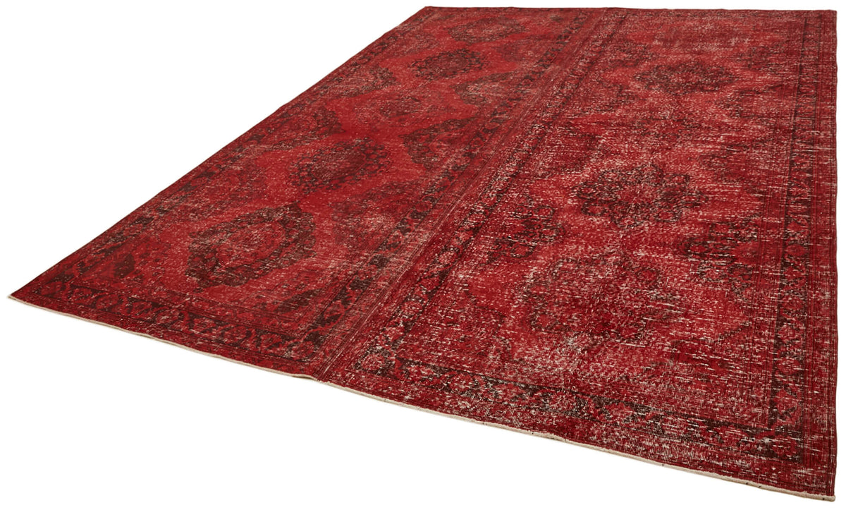 Zelko Kırmızı Gri Madalyon Desenli Eskitme El Dokuma Halı 290x377 cm – doku yakın çekim