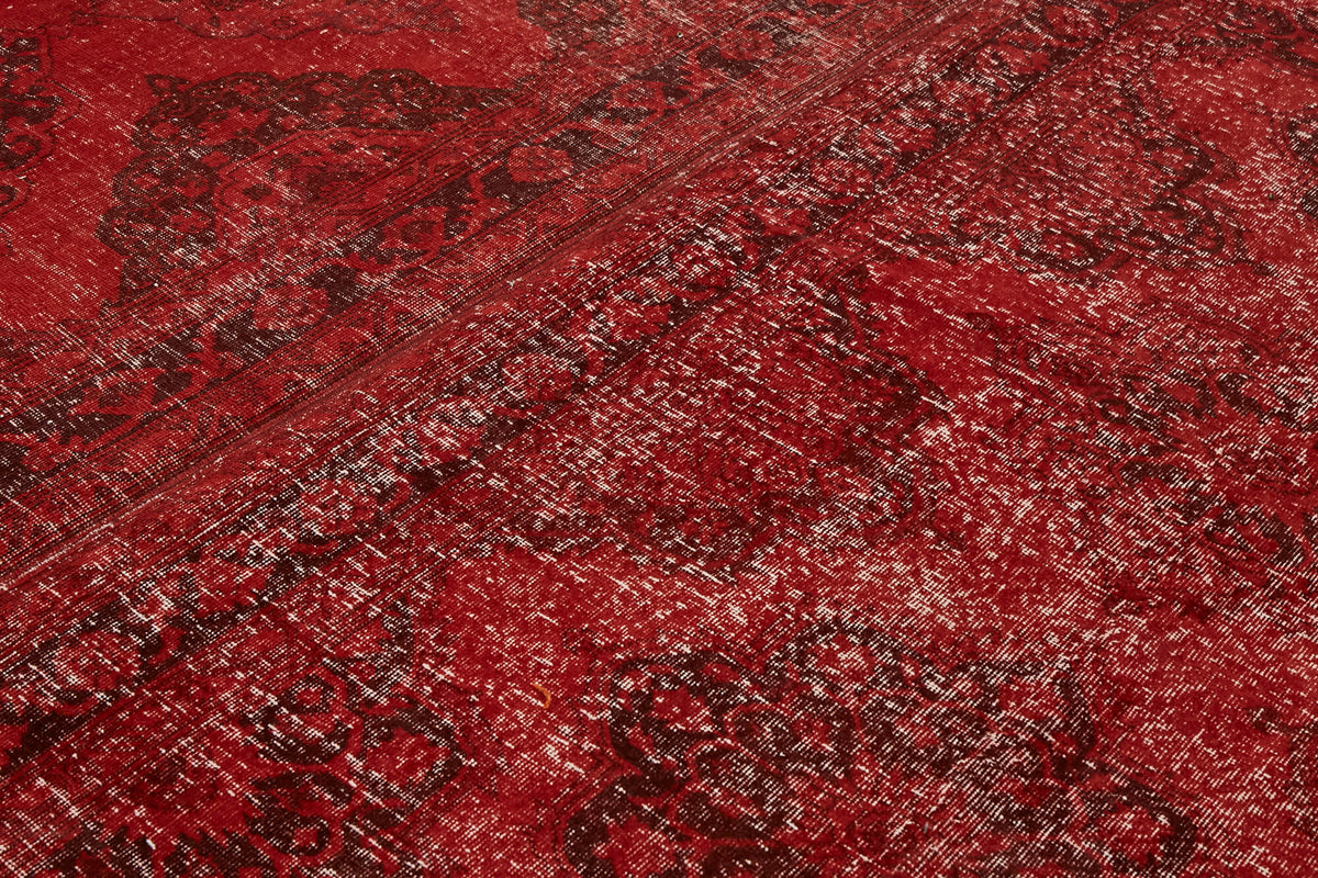 Zelko Kırmızı Gri Madalyon Desenli Eskitme El Dokuma Halı 290x377 cm – mekânda kullanım