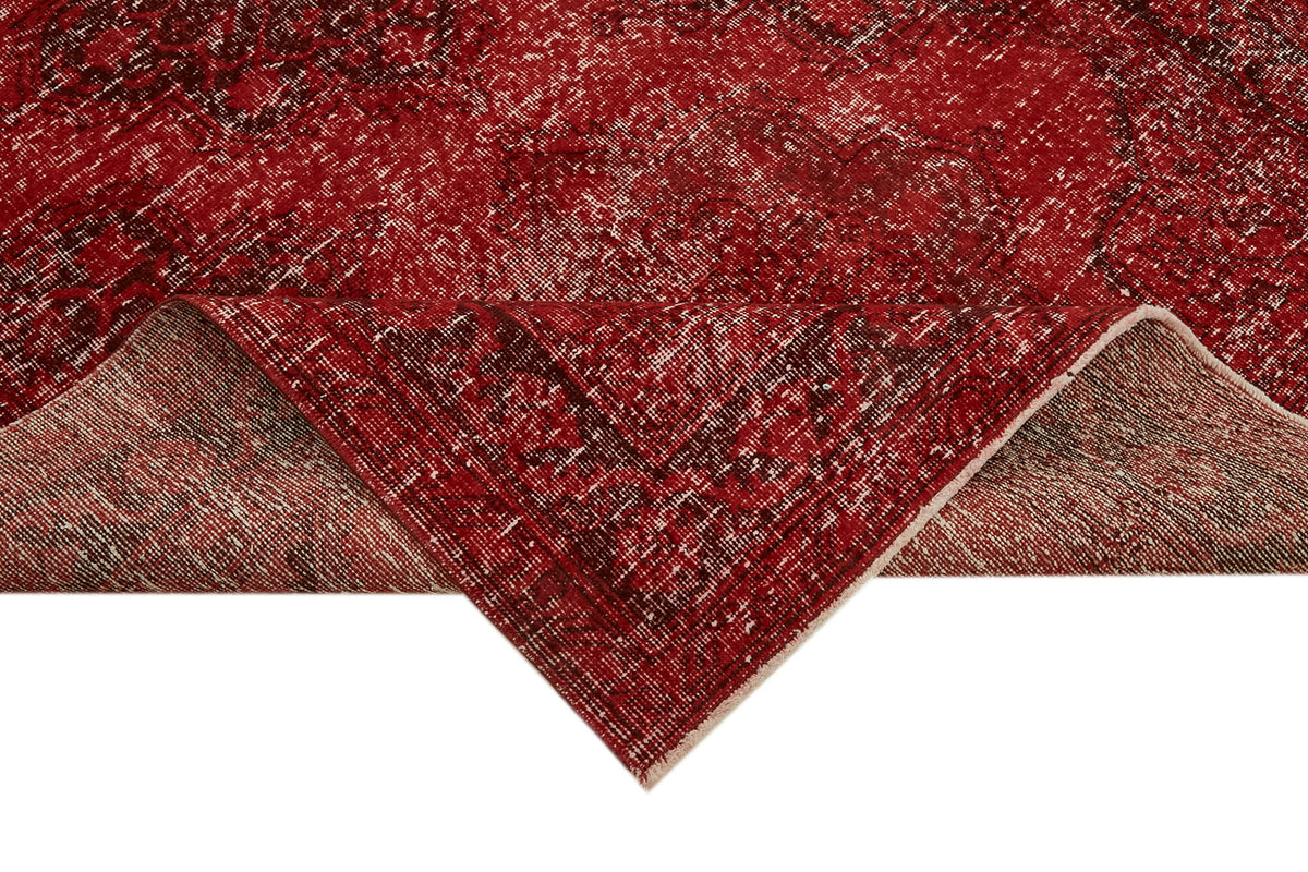 Zelko Kırmızı Gri Madalyon Desenli Eskitme El Dokuma Halı 290x377 cm – kenar detayı