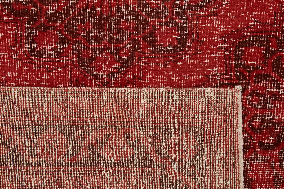 Zelko Kırmızı Gri Madalyon Desenli Eskitme El Dokuma Halı 290x377 cm – arka yüz görünümü