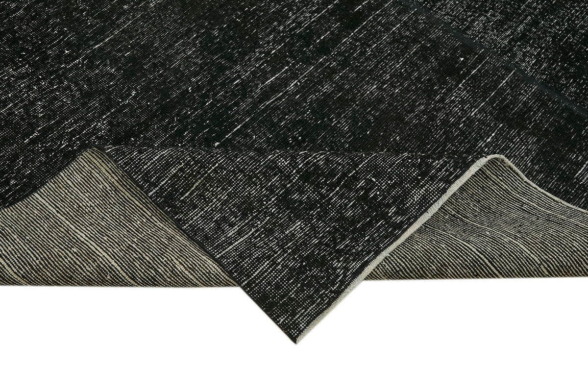 Zelko Overdyed Siyah Gri Desensiz Vintage El Dokuma Halı 276x369 cm 43127 – kenar detayı