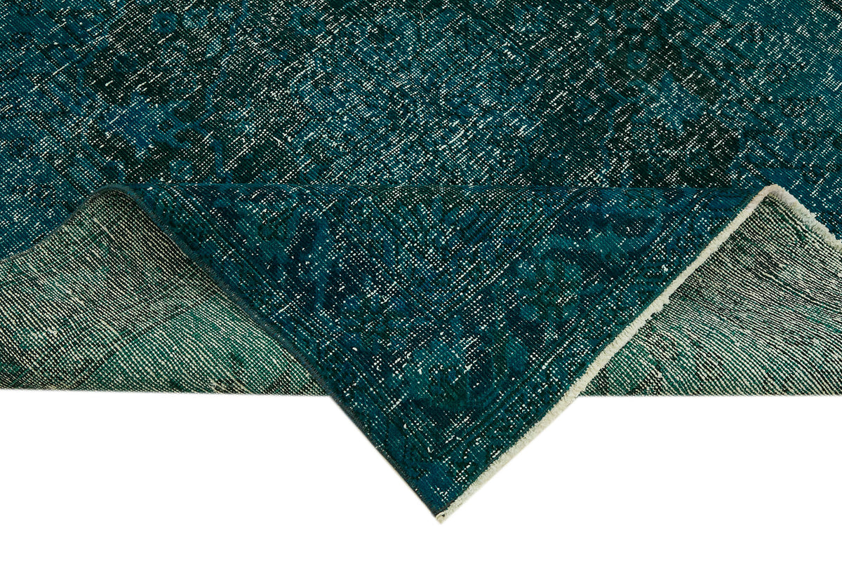Zelko Overdyed Turkuaz ve Lacivert Modern Eskitme Halı 297x390 cm – kenar detayı