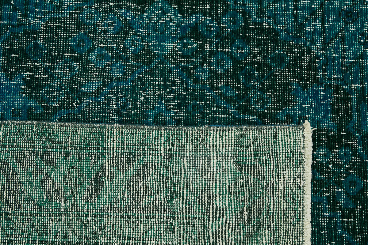 Zelko Overdyed Turkuaz ve Lacivert Modern Eskitme Halı 297x390 cm – arka yüz görünümü
