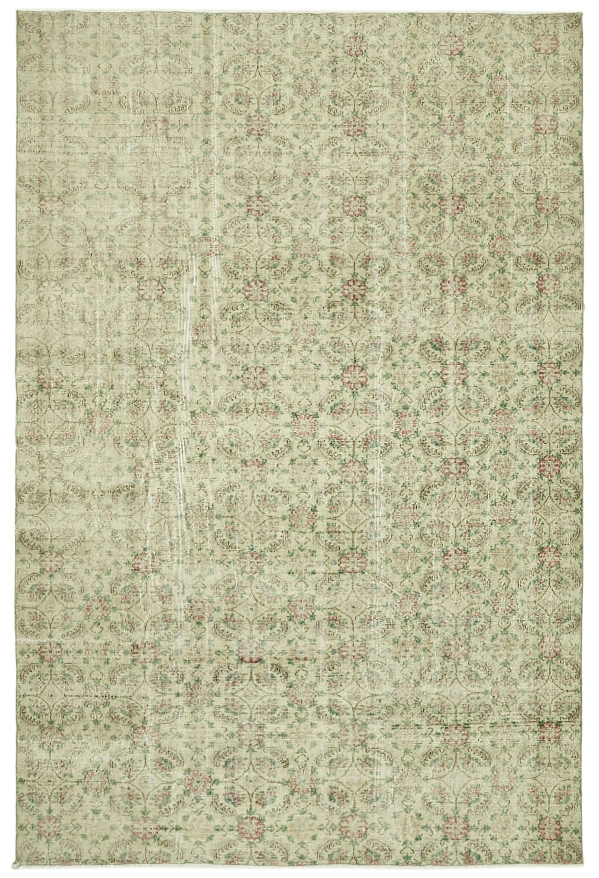 Rusvo Bej Pembe Çiçek Desenli Vintage El Dokuma Halı 240x356 cm