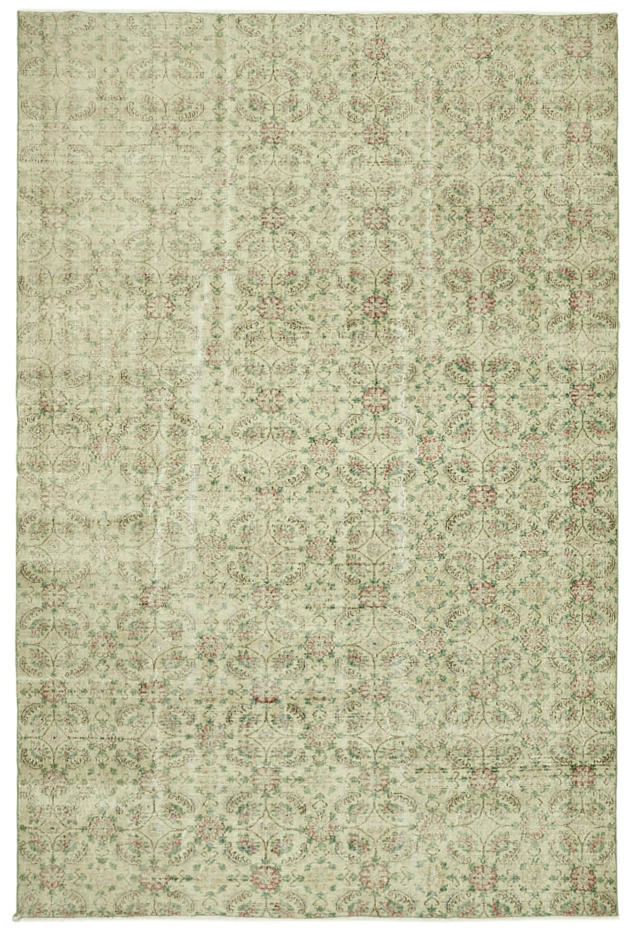 Rusvo Bej Pembe Çiçek Desenli Vintage El Dokuma Halı 240x356 cm