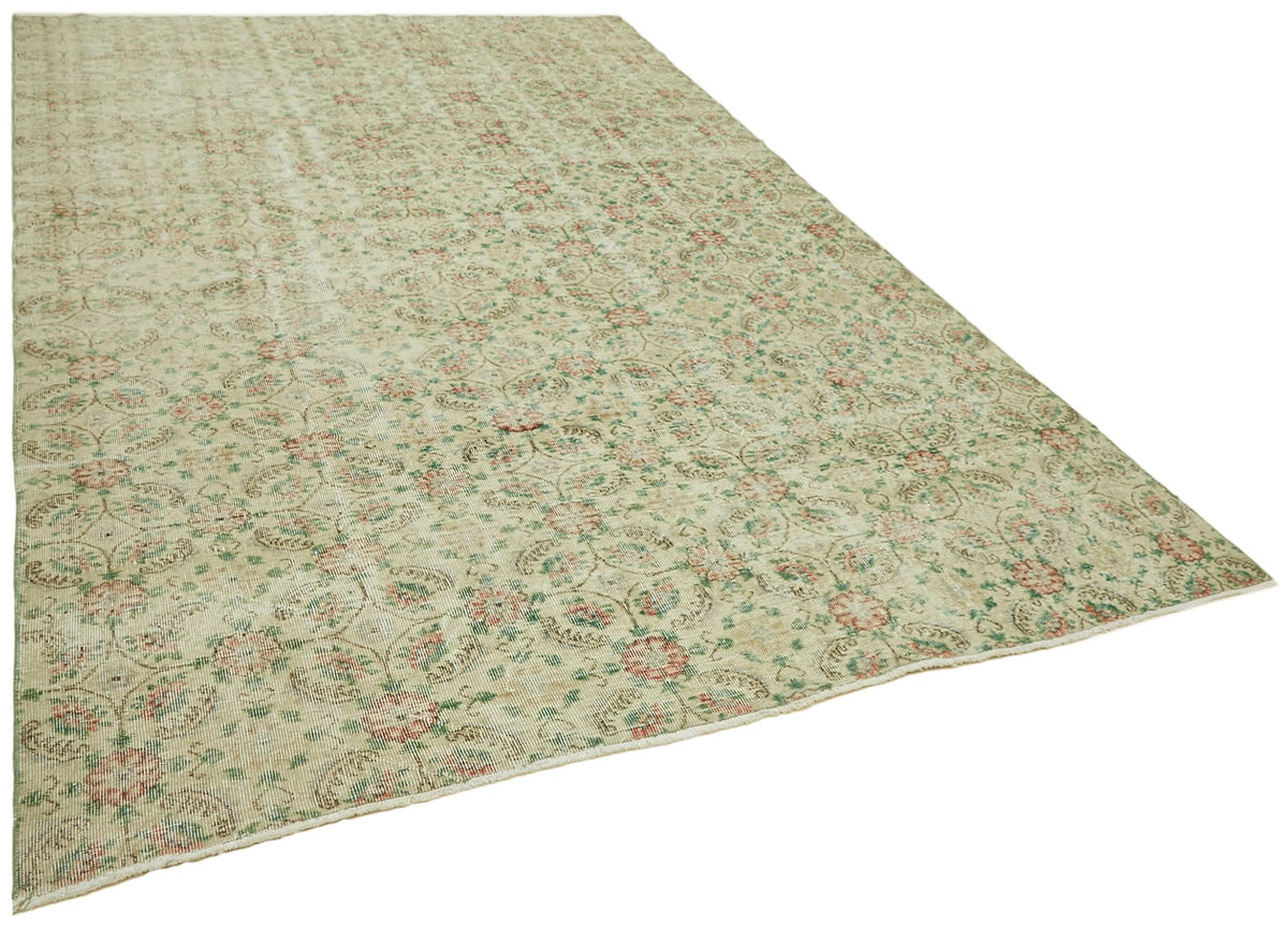 Rusvo Bej Pembe Çiçek Desenli Vintage El Dokuma Halı 240x356 cm – genel görünüm
