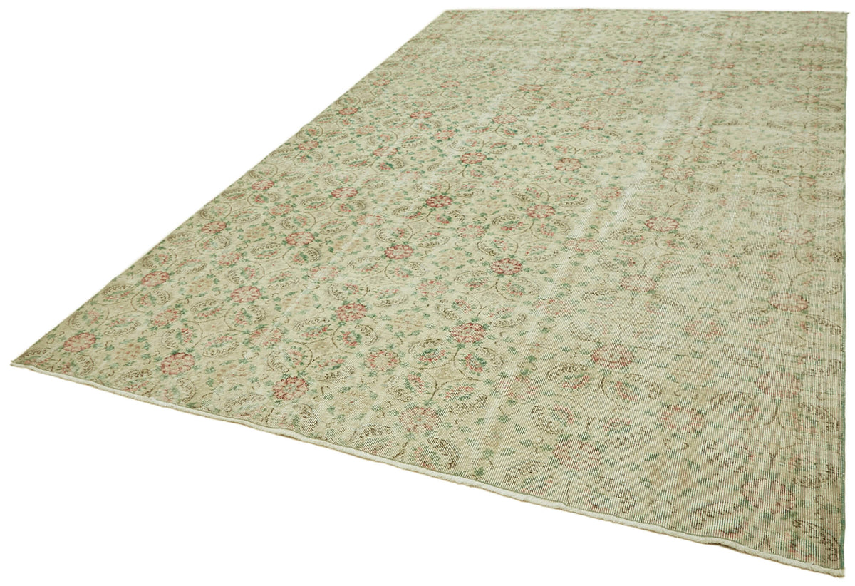 Rusvo Bej Pembe Çiçek Desenli Vintage El Dokuma Halı 240x356 cm – doku yakın çekim