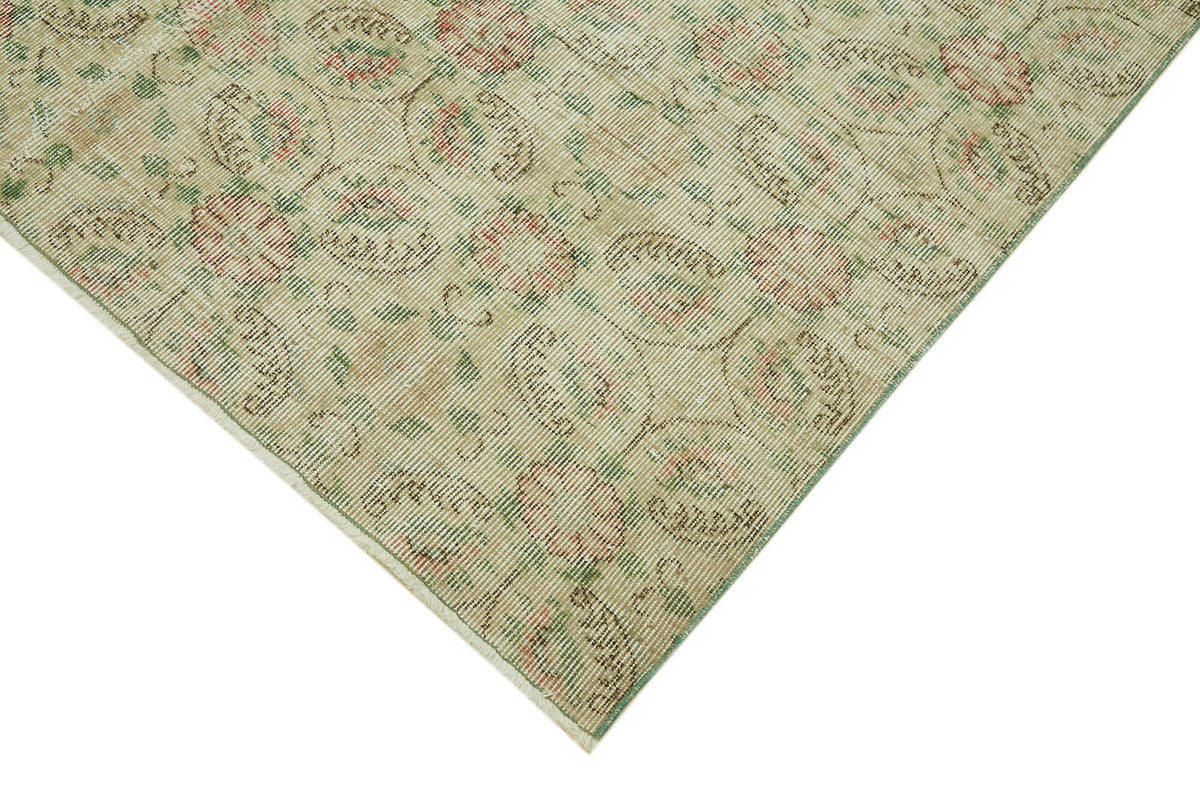 Rusvo Bej Pembe Çiçek Desenli Vintage El Dokuma Halı 240x356 cm – detay görünümü
