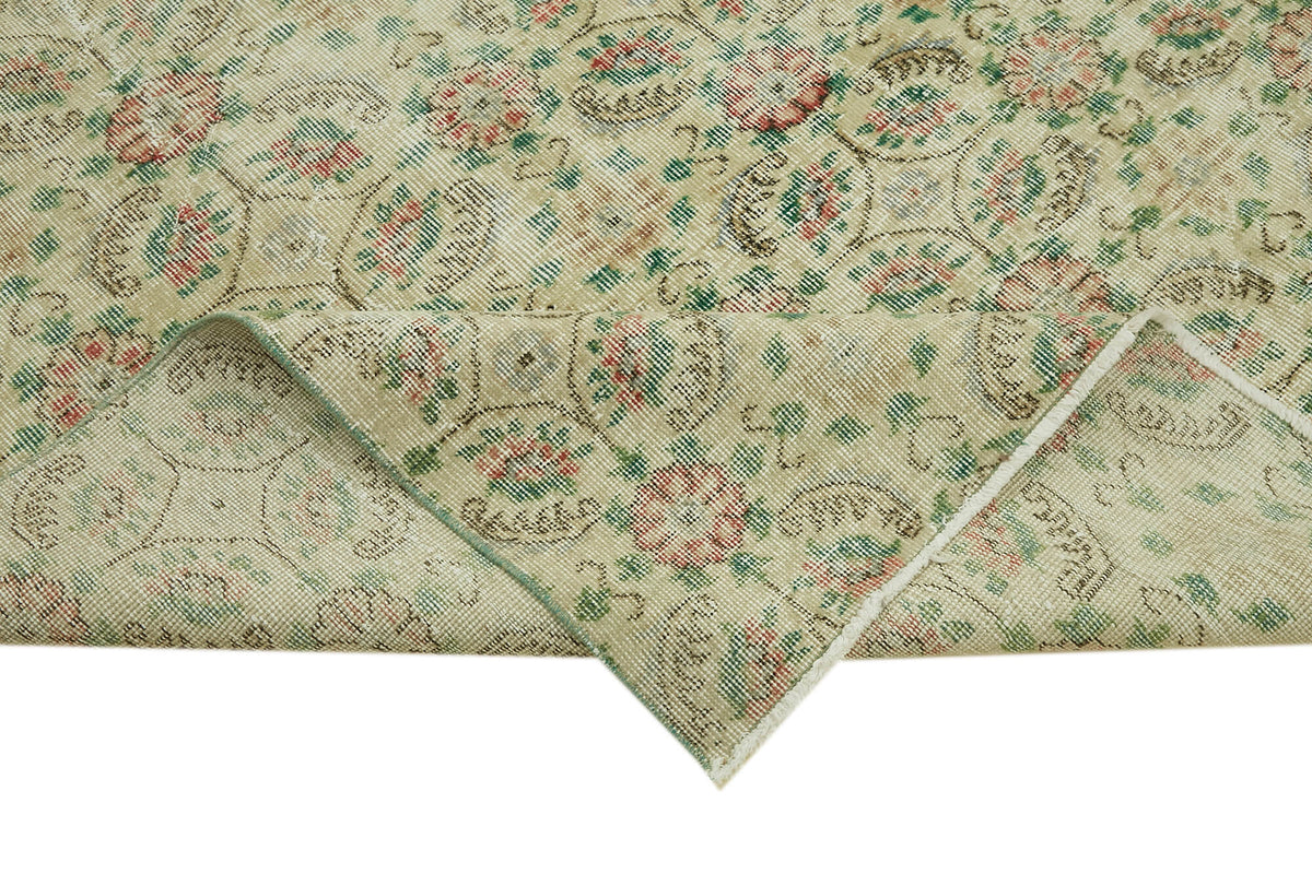Rusvo Bej Pembe Çiçek Desenli Vintage El Dokuma Halı 240x356 cm – kenar detayı