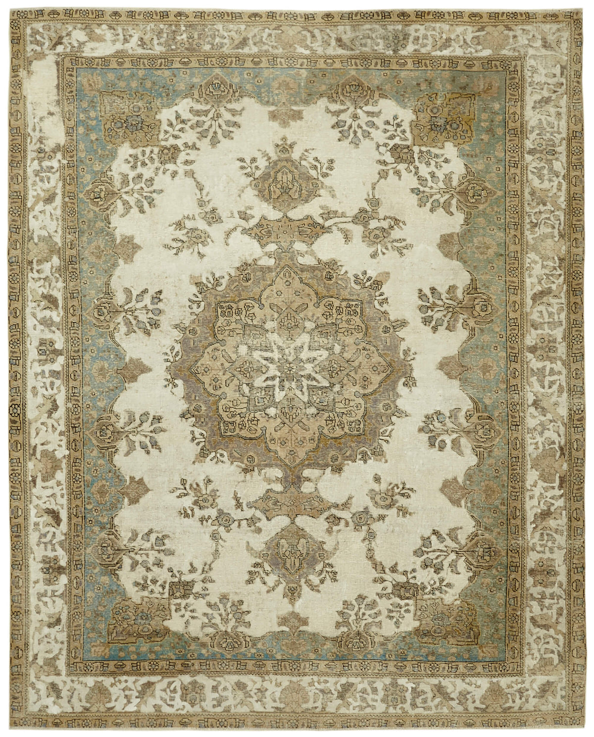 Rusvo Kahverengi Halı 6 m2 Vintage Madalyon Desenli 304x377 cm