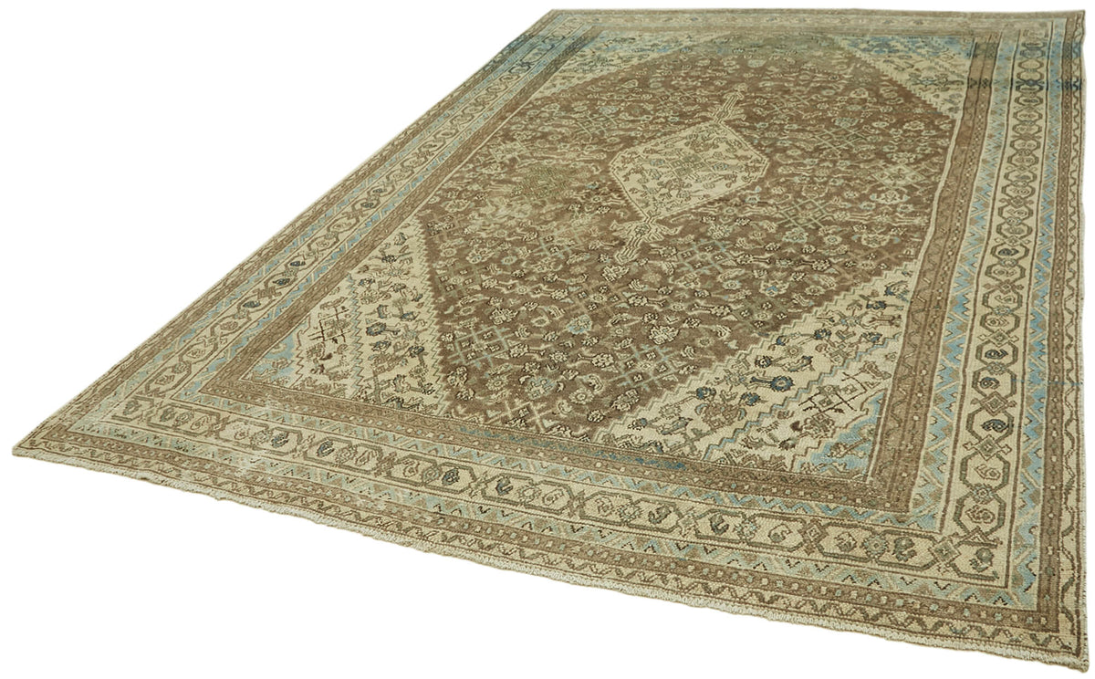 Rusvo Kahverengi Halı 6 m2 Vintage Madalyon Desenli 255x352 cm – doku yakın çekim