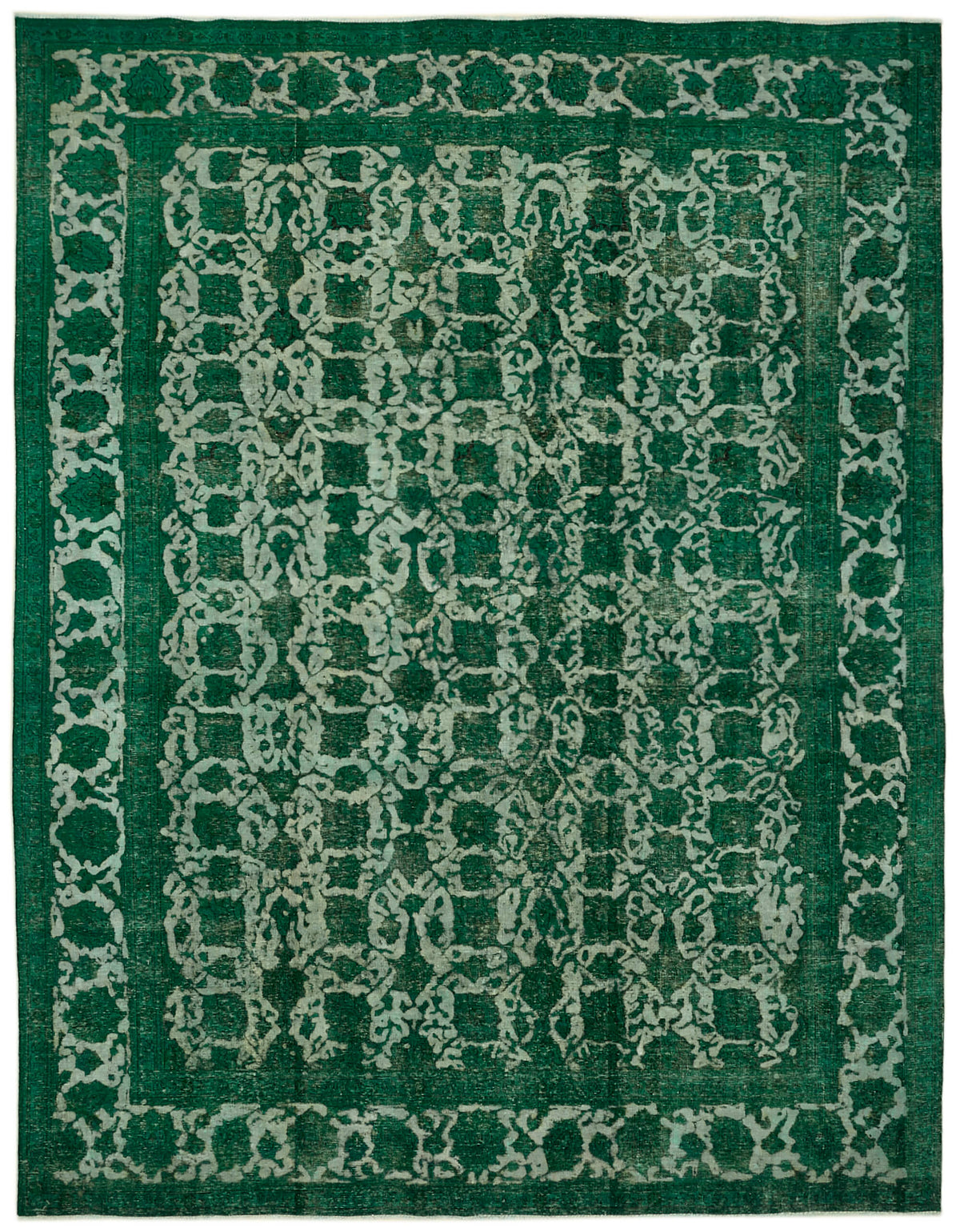 Zelko Geometrik Desenli Zümrüt Yeşili ve Beyaz El Dokuma Halı 302x385 cm