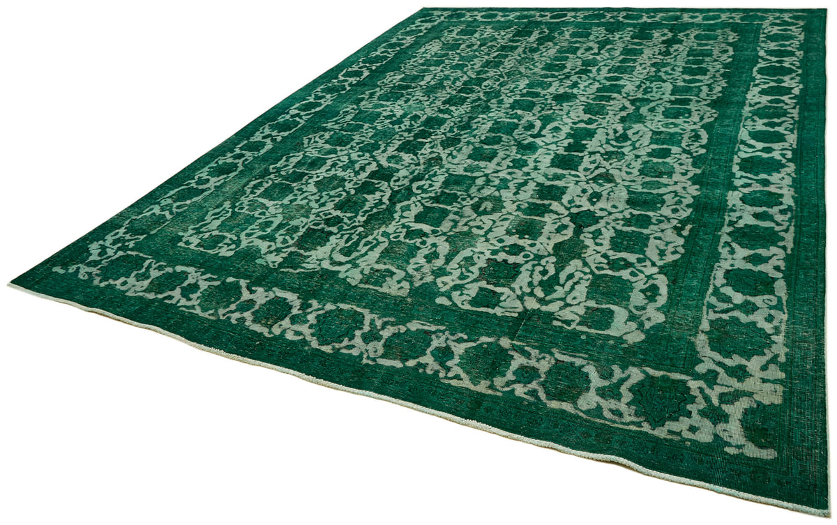 Zelko Geometrik Desenli Zümrüt Yeşili ve Beyaz El Dokuma Halı 302x385 cm – doku yakın çekim