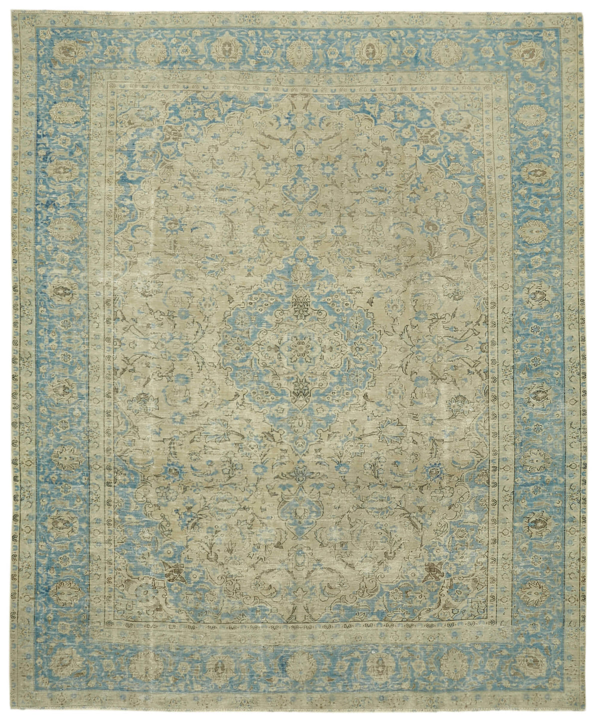 Rusvo Bej Halı Mavi Madalyon Desenli Vintage 314x387 cm