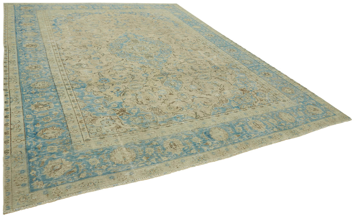 Rusvo Bej Halı Mavi Madalyon Desenli Vintage 314x387 cm – genel görünüm