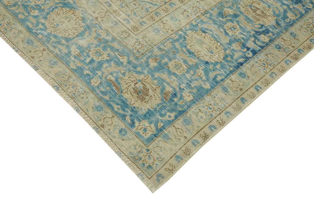 Rusvo Bej Halı Mavi Madalyon Desenli Vintage 314x387 cm – detay görünümü