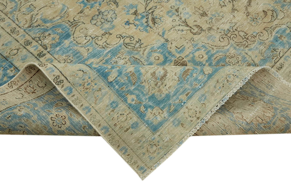 Rusvo Bej Halı Mavi Madalyon Desenli Vintage 314x387 cm – kenar detayı
