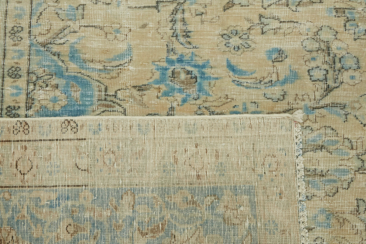 Rusvo Bej Halı Mavi Madalyon Desenli Vintage 314x387 cm – arka yüz görünümü